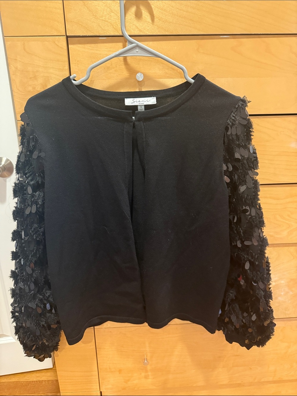 Sioni Black Sequin-Embellished Sleeve Cardigan